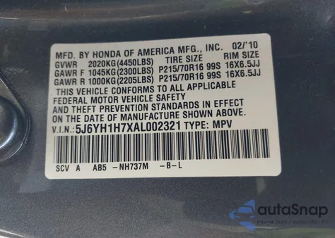 2010 Honda Element Ex from USA, damaged, VIN 5J6YH1H7XAL002321